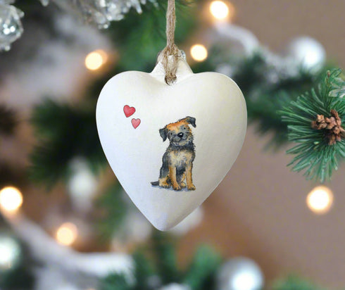 Border Terrier Ceramic Heart Bauble